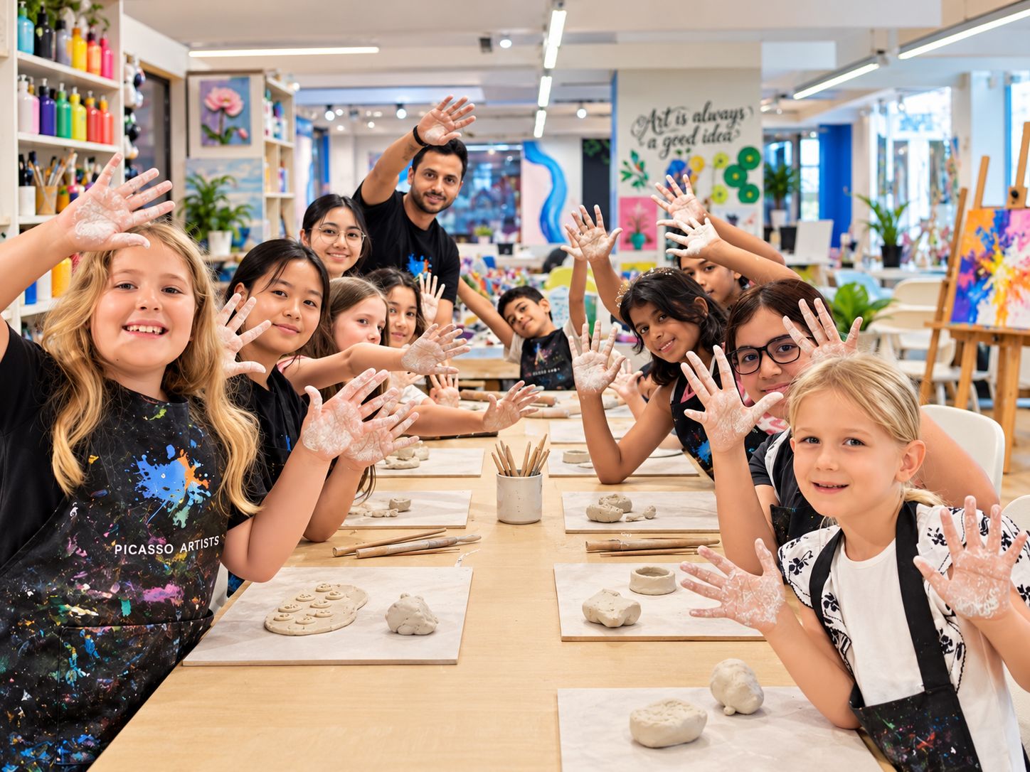 Young artists creating together at Picasso Artists Dubai