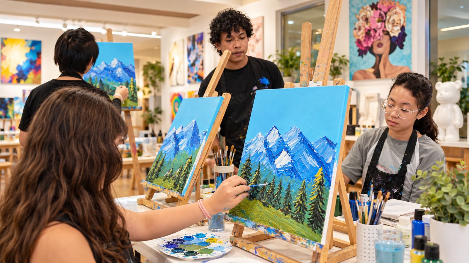 Artists creating paintings at Picasso Artists Dubai