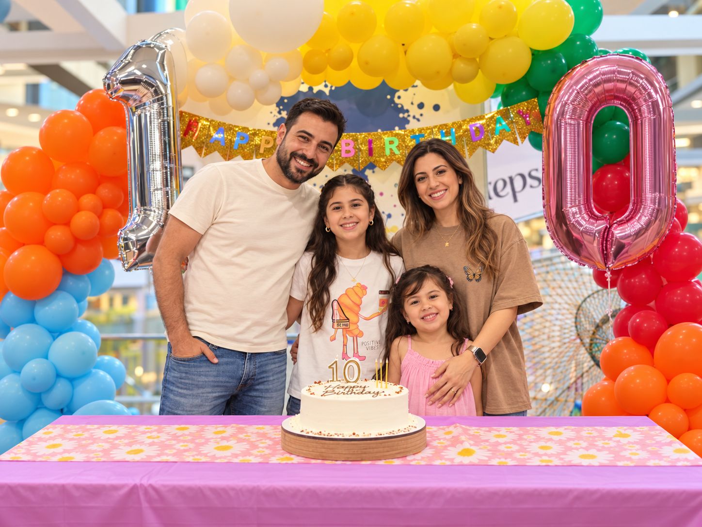 A family celebrating a child's tenth birthday