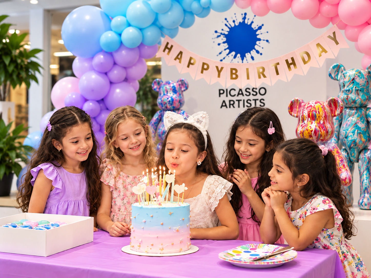 Friends celebrating together around a birthday cake